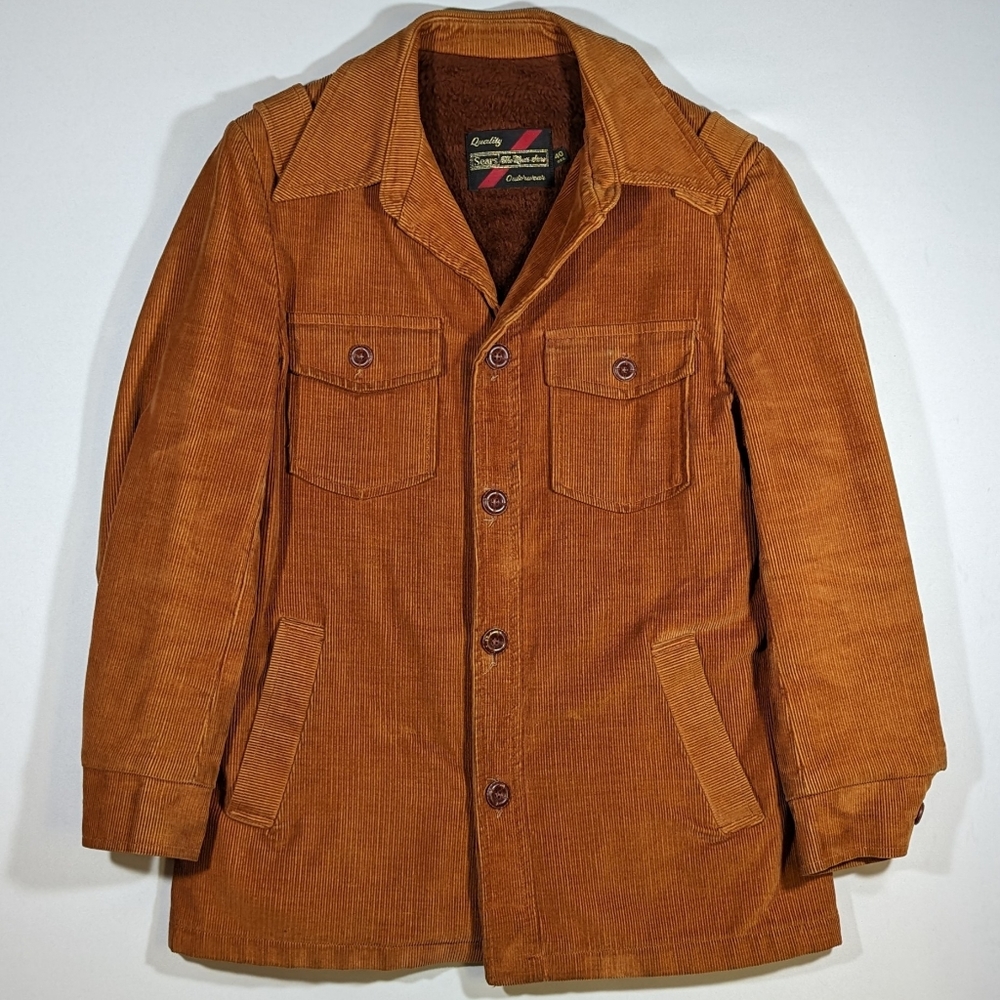 Vintage Sears Sportswear Men's Size 40 Brown Corduroy Fleece Lined Coat 70s